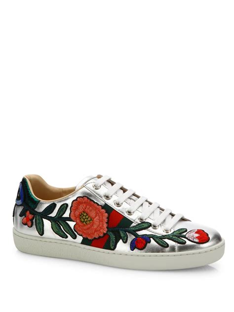 gucci ace metalic floral sneakers|gucci ace low top sneakers.